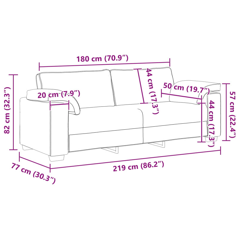 Sofa Kremowy 220 x 80 x 82 cm tkanina