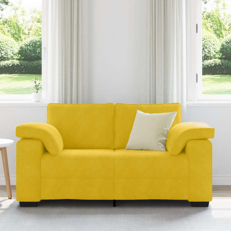 Sofa dwuosobowa, żółta, 160x77x82 cm, aksamit