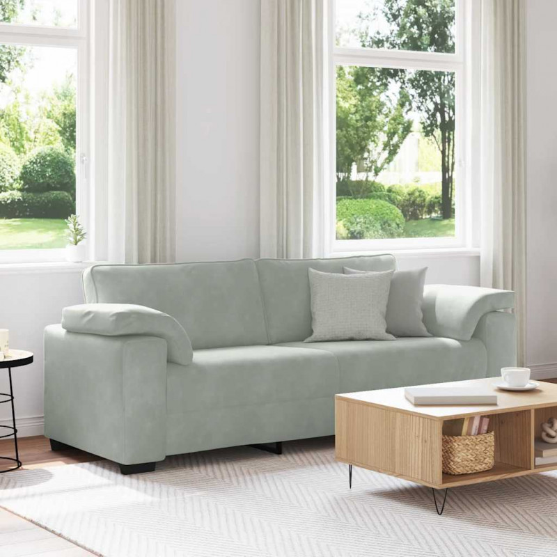 Sofa 3-osobowa, jasnoszara, 220x77x82 cm, tapicerowana aksamitem