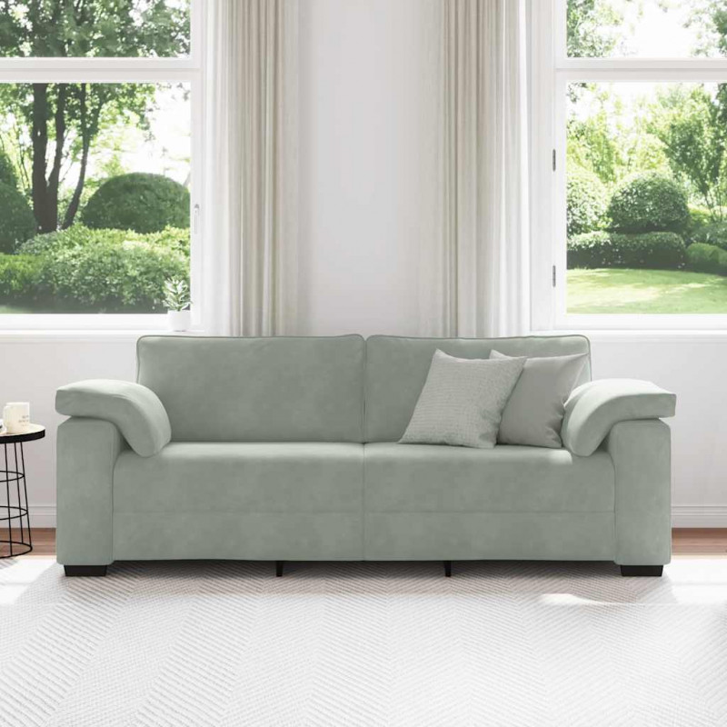 Sofa 3-osobowa, jasnoszara, 220x77x82 cm, tapicerowana aksamitem