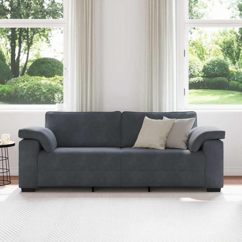 Sofa 3-osobowa, ciemnoszara, 220x77x82 cm, obita aksamitem