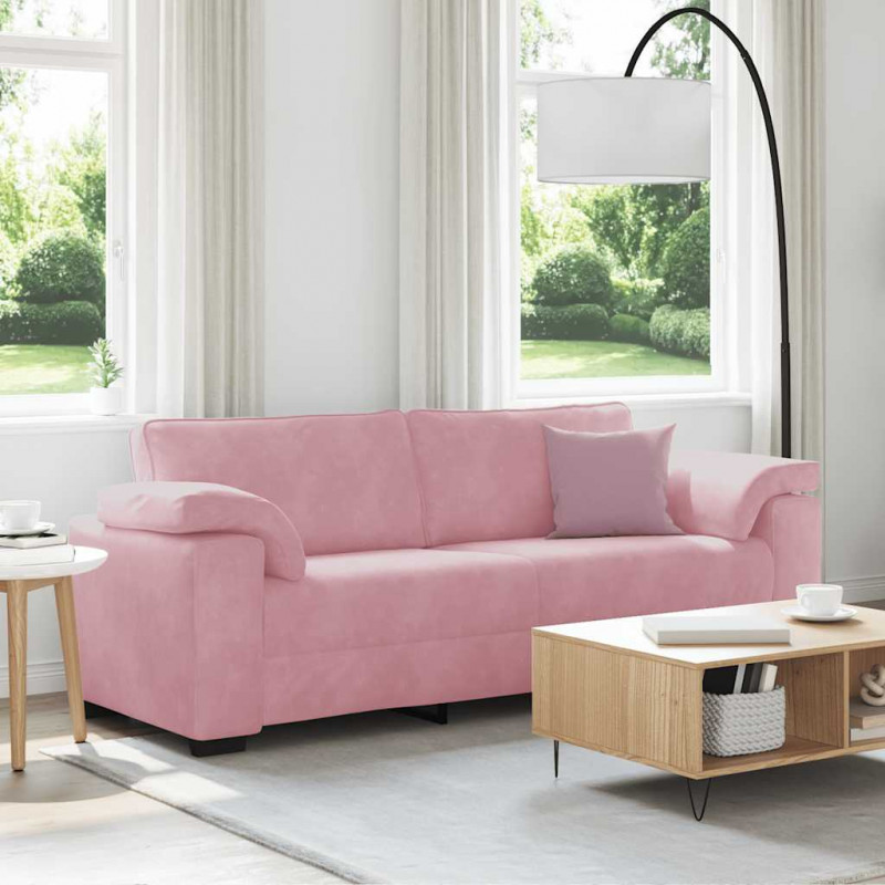Sofa 3-osobowa, różowa, 220x77x82 cm, aksamit