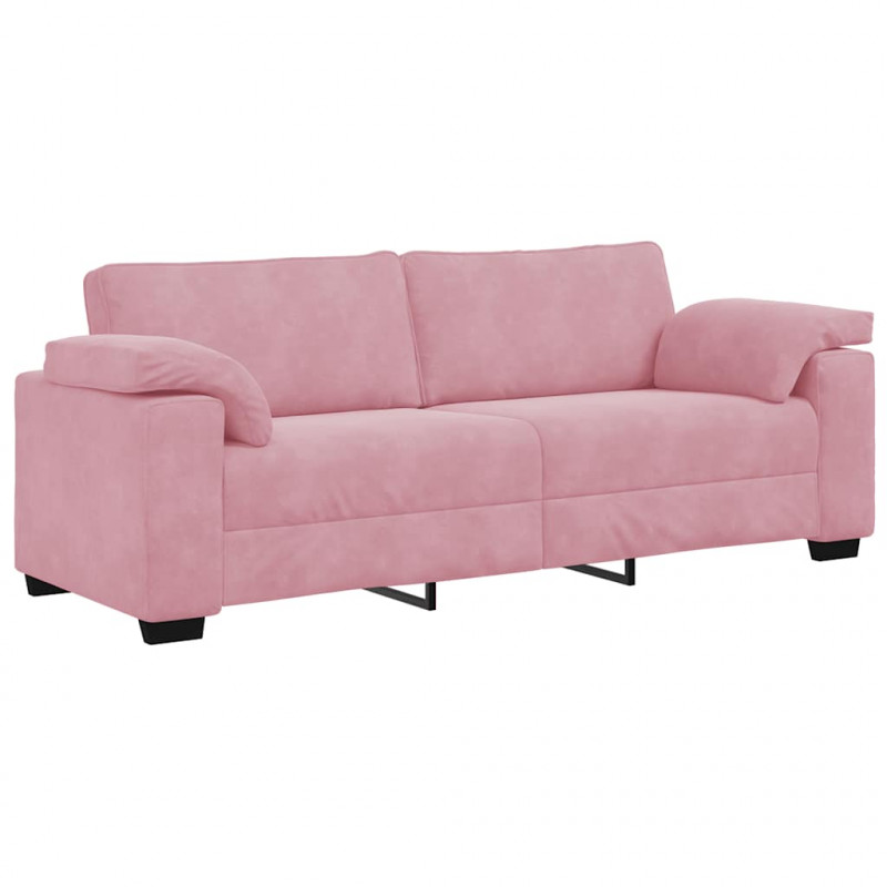 Sofa 3-osobowa, różowa, 220x77x82 cm, aksamit