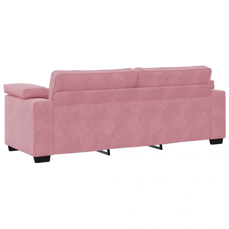 Sofa 3-osobowa, różowa, 220x77x82 cm, aksamit