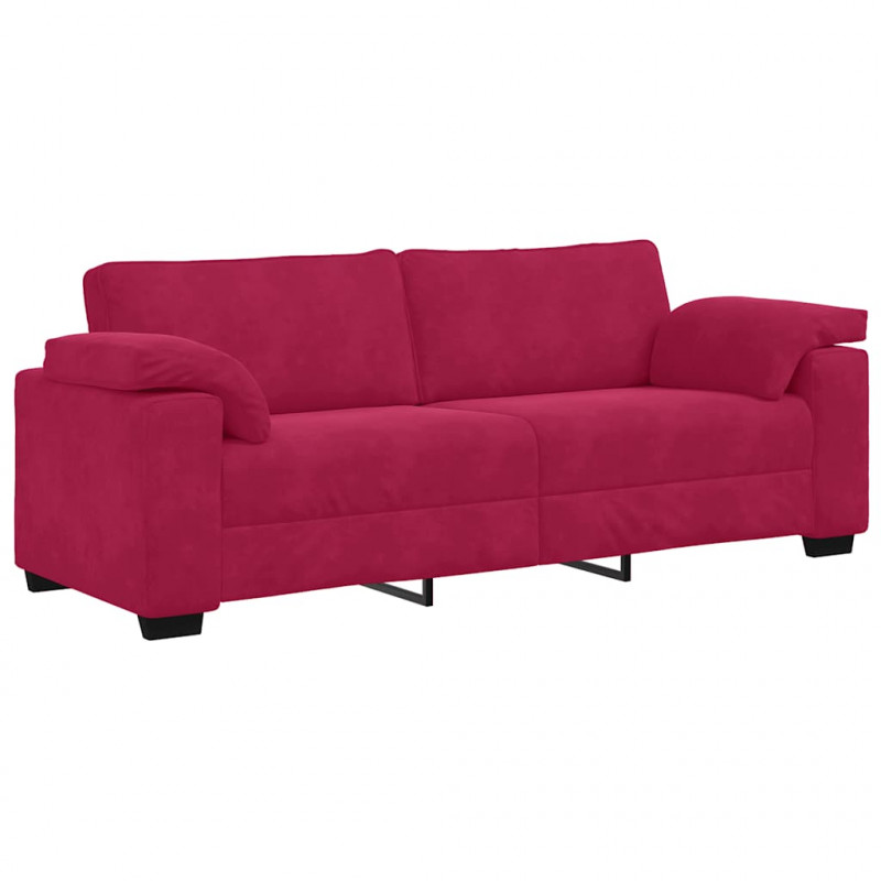 Sofa 3-osobowa, kolorze czerwonego wina, 220x77x82 cm, aksamit