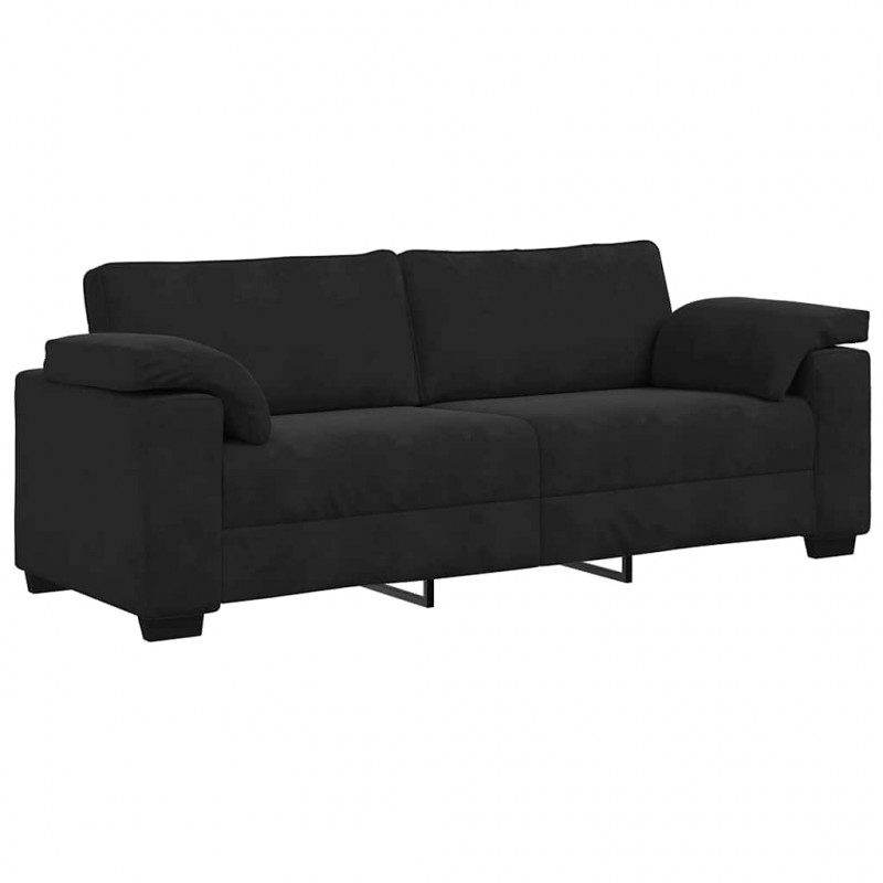 Sofa 3-osobowa, czarny, 220x77x82 cm, tapicerowana aksamitem