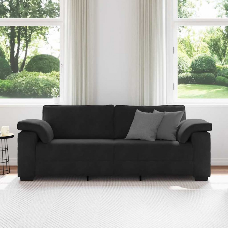 Sofa 3-osobowa, czarny, 220x77x82 cm, tapicerowana aksamitem