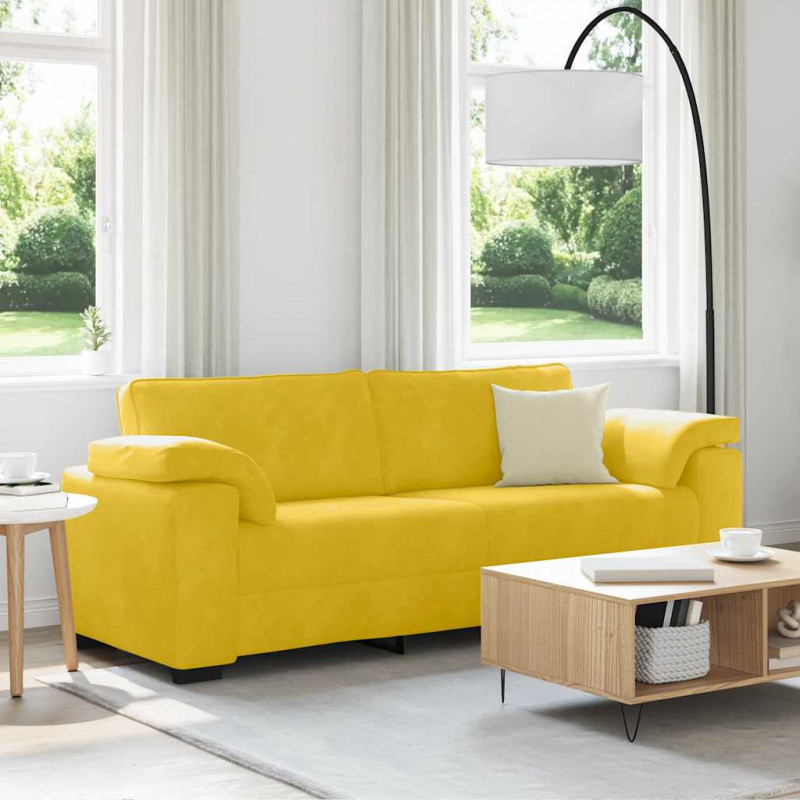 Sofa 3-osobowa, żółta, 220x77x82 cm, aksamit