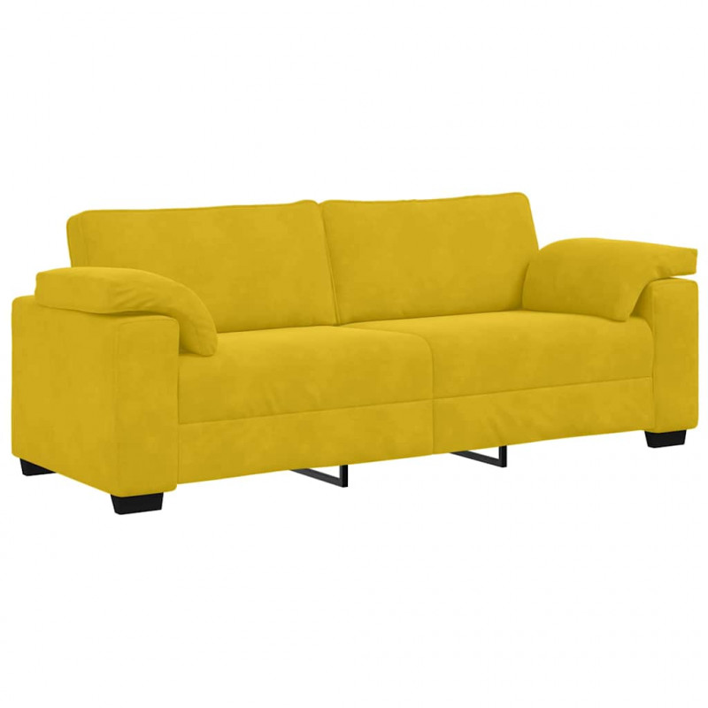 Sofa 3-osobowa, żółta, 220x77x82 cm, aksamit