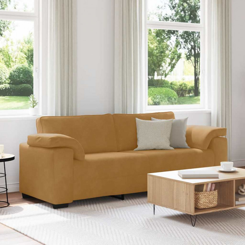 Sofa 3-osobowa, brązowa, 220x77x82 cm, aksamit