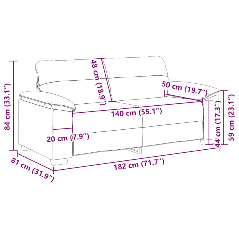 Sofa 2-osobowa, jasnoszara, 180x81x84 cm, tapicerowana tkaniną