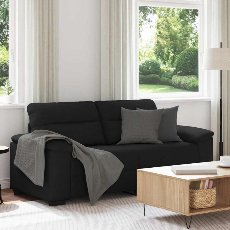 Sofa 2-osobowa, czarna, 180x81x84 cm, tapicerowana tkaniną