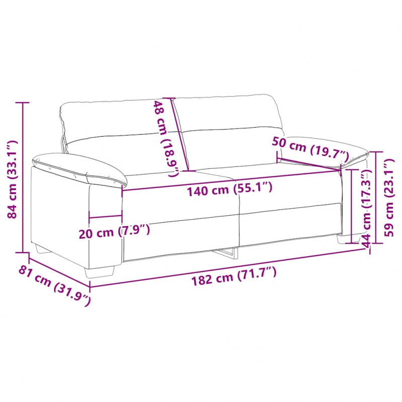 Sofa 2-osobowa, kolor taupe, 180x81x84 cm, tkaniną