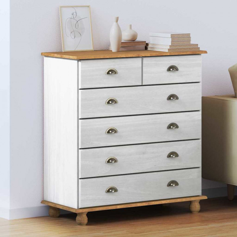 Komoda ASKIM Biały 91 x 40 x 95,5 cm Lite drewno sosnowe