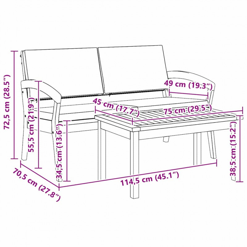 Zestaw bistro 2 pcs Olej Naturalny Lite Drewno Akacji