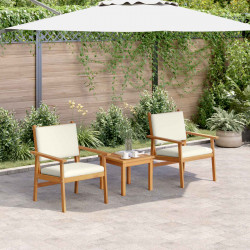 Zestaw Sof na Ogród 3 pcs Kremowa biel Lite Drewno Akacji