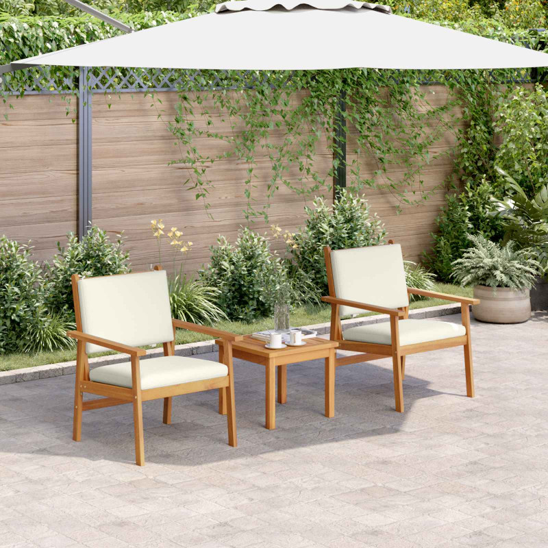 Zestaw Sof na Ogród 3 pcs Kremowa biel Lite Drewno Akacji