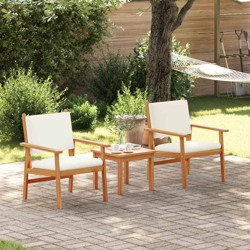 Zestaw Sof na Ogród 3 pcs Kremowa biel Lite Drewno Akacji