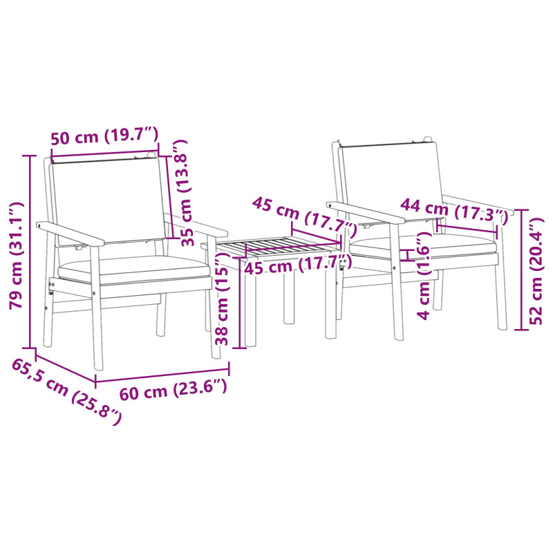 Zestaw Sof na Ogród 3 pcs Kremowa biel Lite Drewno Akacji