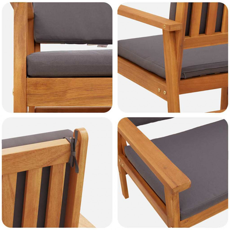 Krzesło Ogrodowe z poduszką 2 pcs Antracyt Lite Drewno Akacji