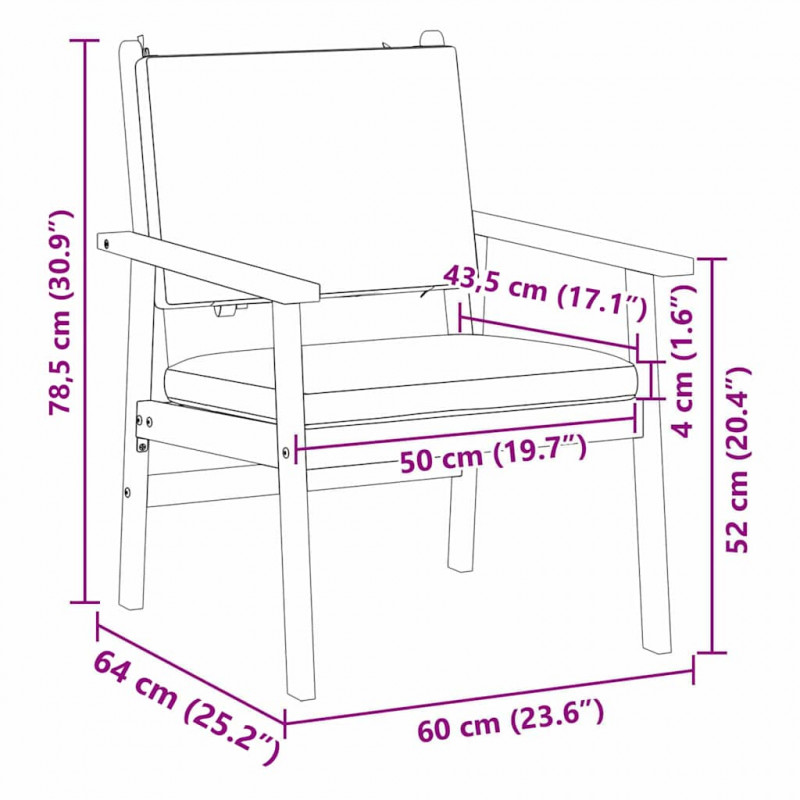 Krzesło Ogrodowe z poduszką 2 pcs Antracyt Lite Drewno Akacji