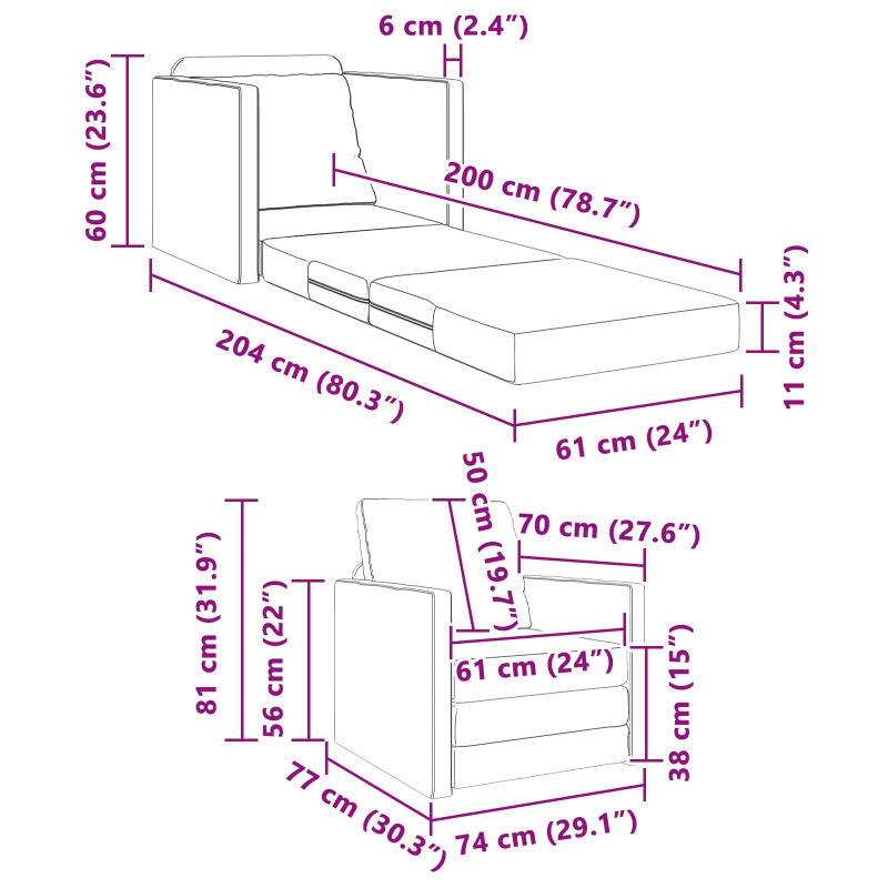 Sofa Bed 60cm Kremowy tkanina