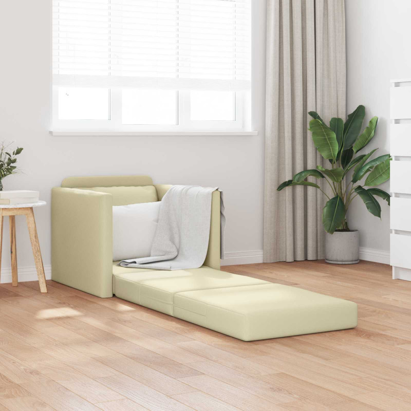 Sofa Bed 60cm Kremowy Sztuczna skóra