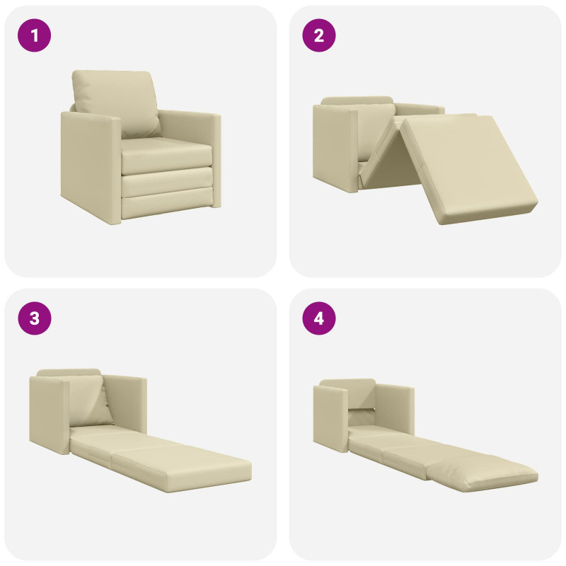 Sofa Bed 60cm Kremowy Sztuczna skóra