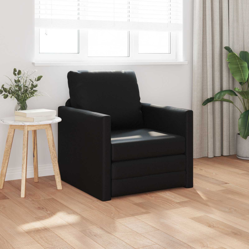 Sofa Bed 60cm Czarny Sztuczna skóra