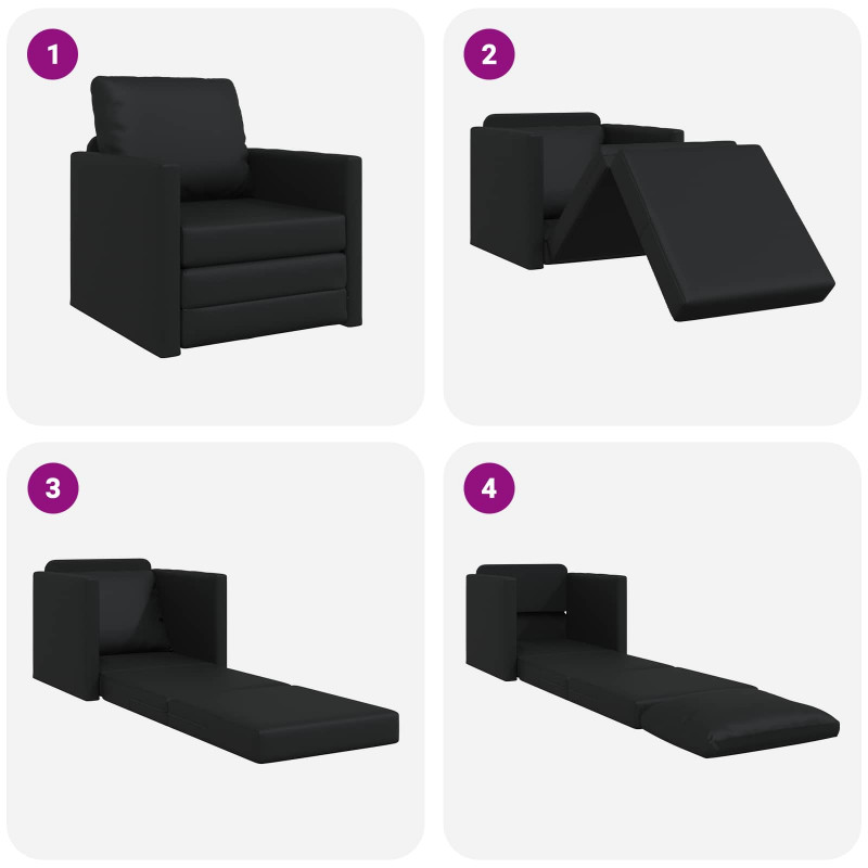 Sofa Bed 60cm Czarny Sztuczna skóra