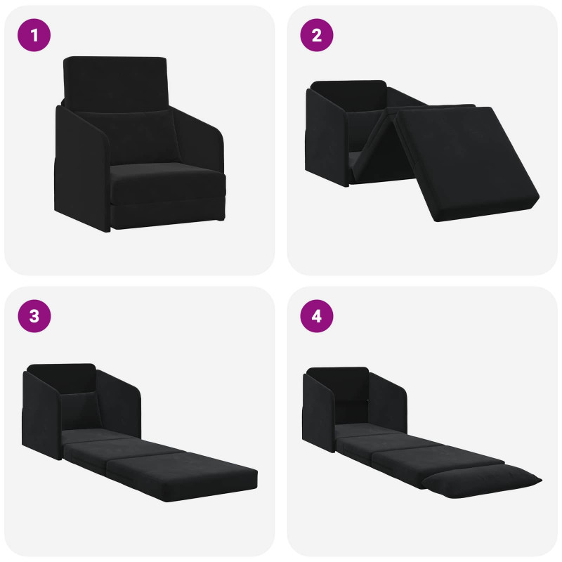 Sofa Bed Czarny 65 x 80 x 83 cm Aksamit