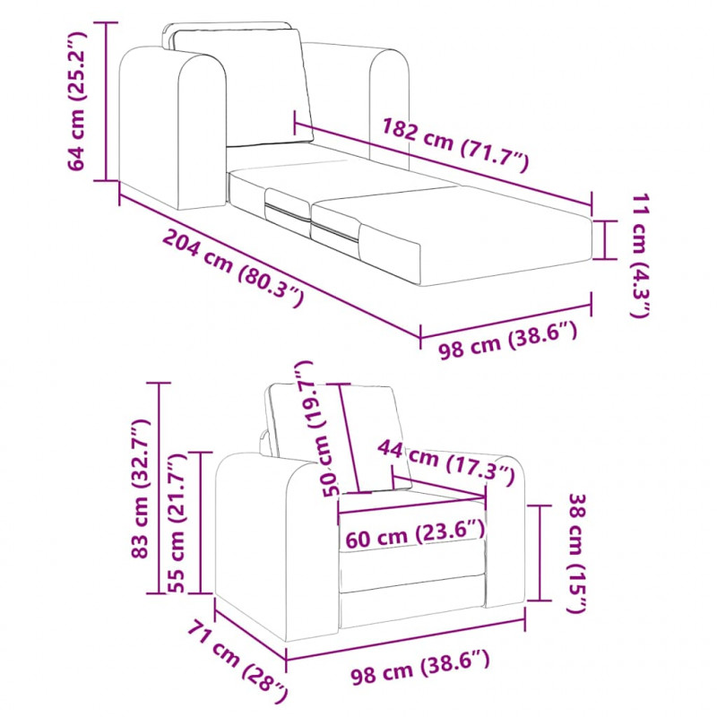 Sofa Bed Ciemnoszary 98 x 71 x 83 cm Aksamit