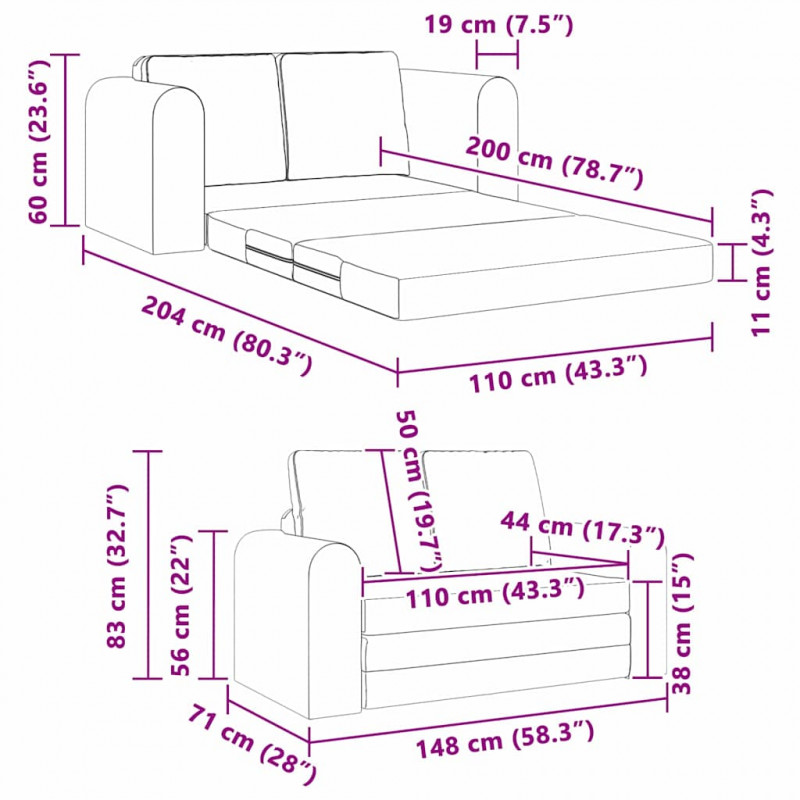 Sofa Bed 60cm Ciemnoszary Aksamit