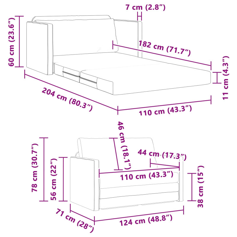 Sofa Bed 110cm Niebieski tkanina