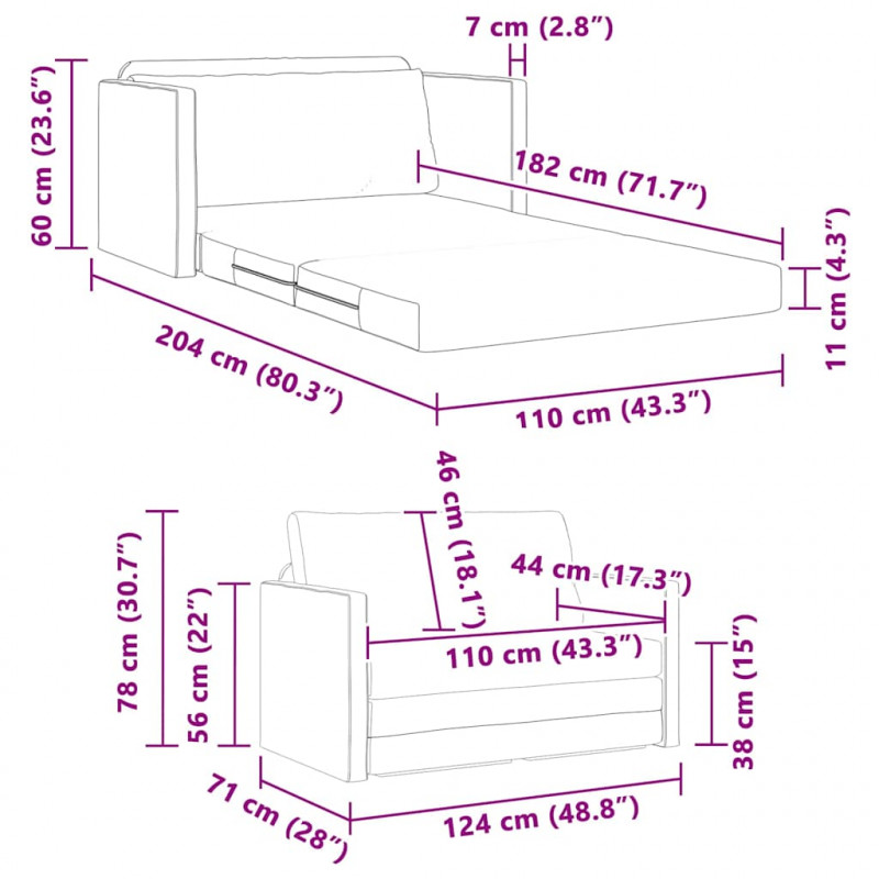 Sofa Bed 110cm Czarny Aksamit