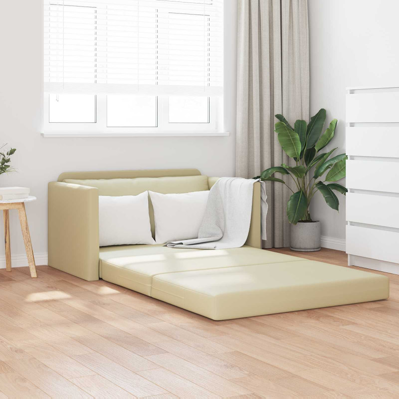 Sofa Bed 110cm Kremowy Sztuczna skóra