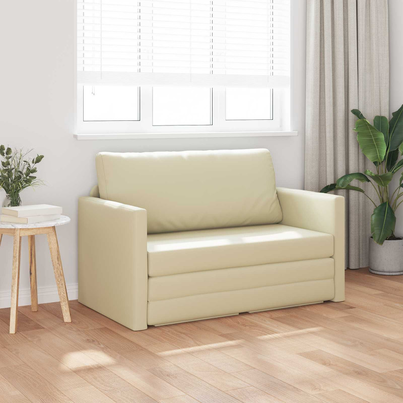 Sofa Bed 110cm Kremowy Sztuczna skóra