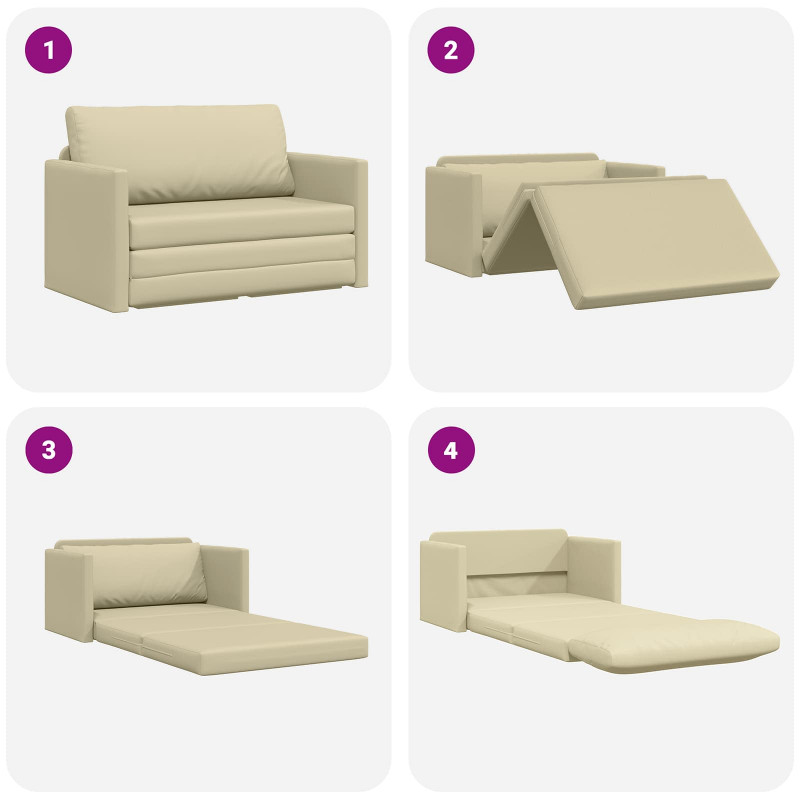 Sofa Bed 110cm Kremowy Sztuczna skóra