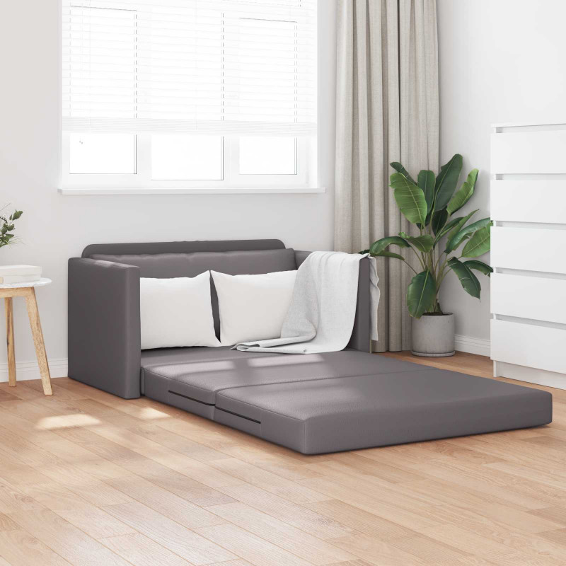 Sofa Bed 110cm Szary Sztuczna skóra