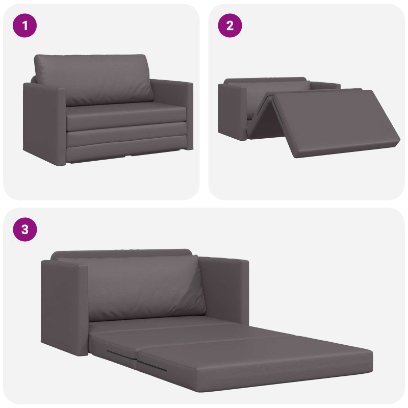 Sofa Bed 110cm Szary Sztuczna skóra