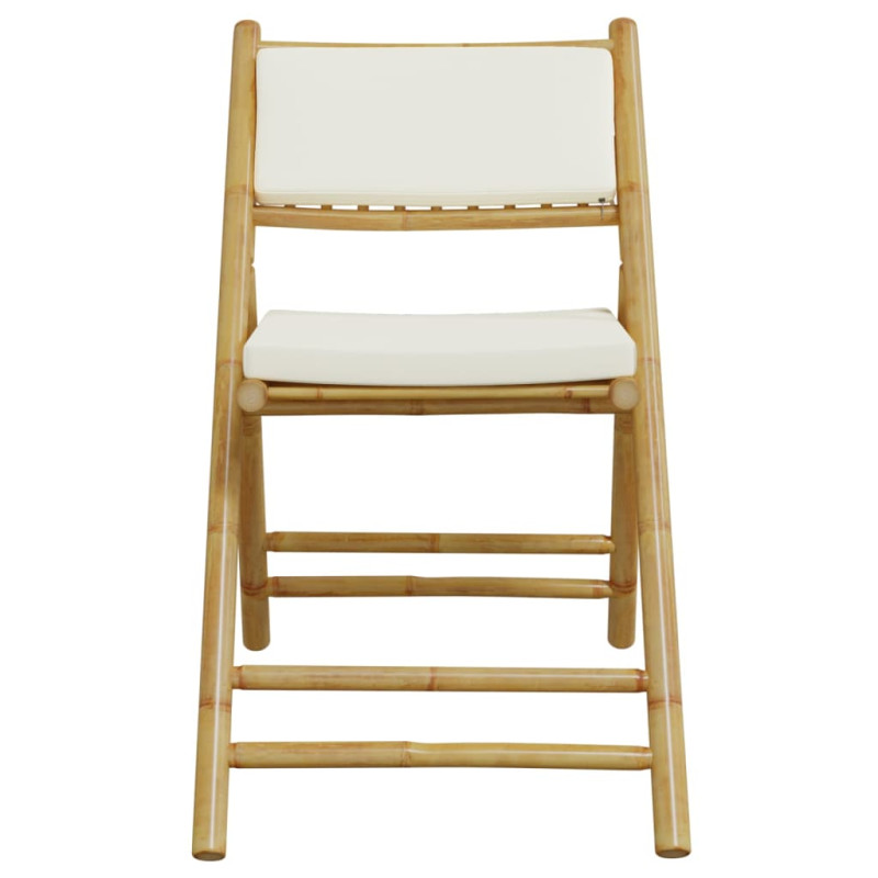 Składane krzesła bistro, 4 szt., kremowe poduszki, bambus