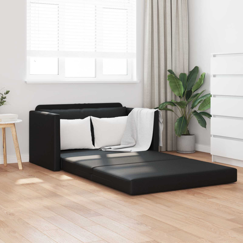Sofa Bed 110cm Czarny Sztuczna skóra