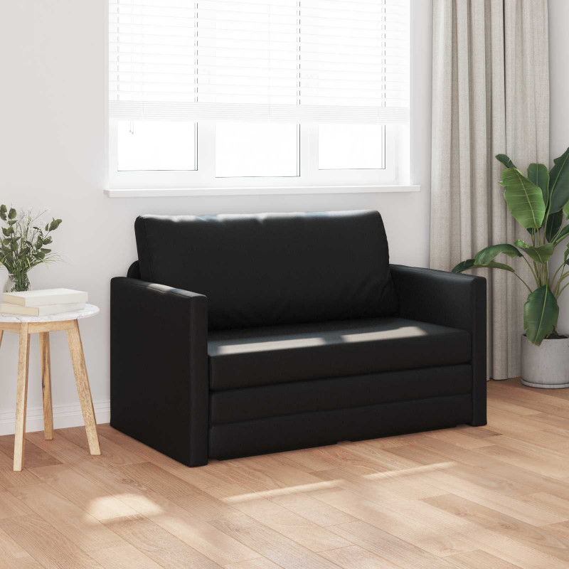 Sofa Bed 110cm Czarny Sztuczna skóra