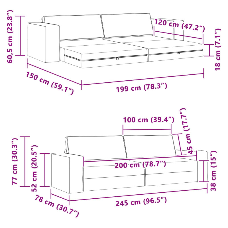 Sofa Bed 200cm Granatowy tkanina