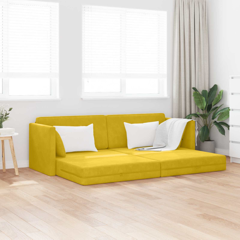 Sofa podłogowa z funkcją spania 200cm Żółty Aksamit