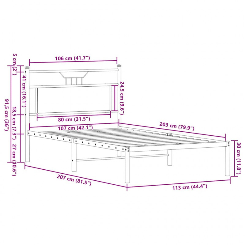 Rama łóżka bez materaca dąb wędzony 107x203 cm Drewno klejone
