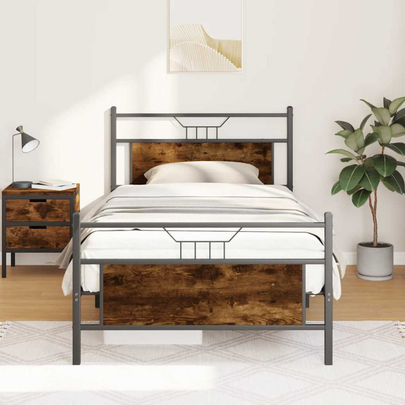 Rama łóżka bez materaca dąb wędzony 107x203 cm Drewno klejone