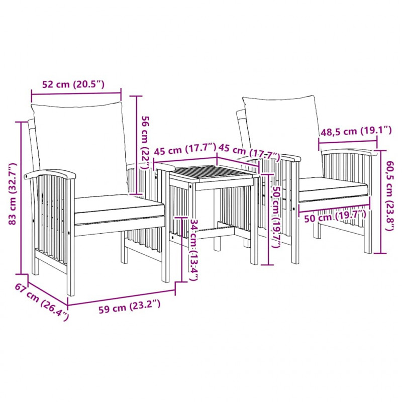 Zestaw Sof na Ogród 3 pcs Olej Naturalny Lite Drewno Akacji