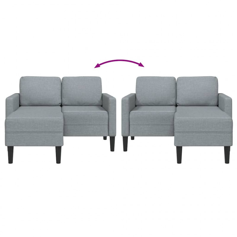 Sofa 2-osobowa z szezlongiem w kształcie litery L, jasnoszara