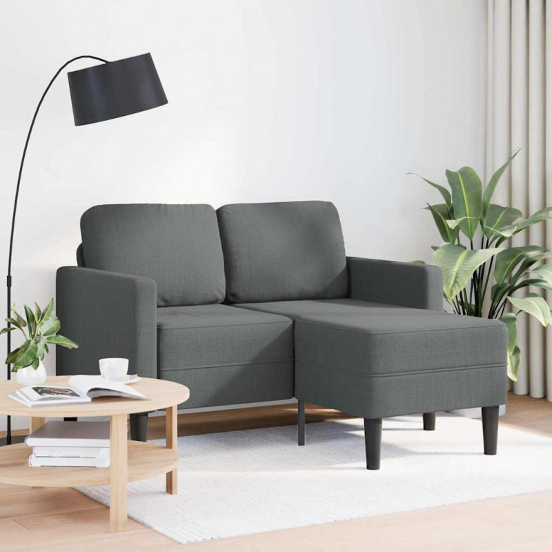 Sofa 2-osobowa z szezlongiem w kształcie litery L, ciemnoszara, 125 cm, tkanina